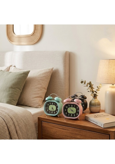 Twin Bell Alarm Clock Bgc-57 Dikdörtgen Masa Çalar Saat Pilli Işıklı Fosforlu Metal Kasa Renkli Diğer