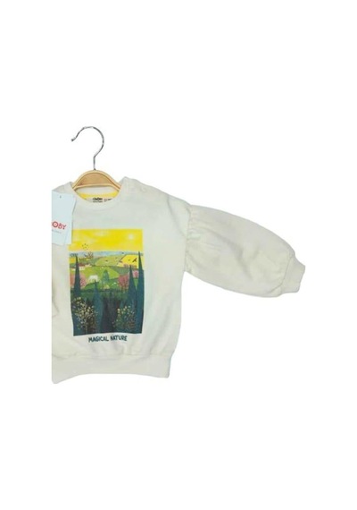 Çikoby Kız Bebek Magical Nature Yazılı Sweatshirt-13560 Ekru
