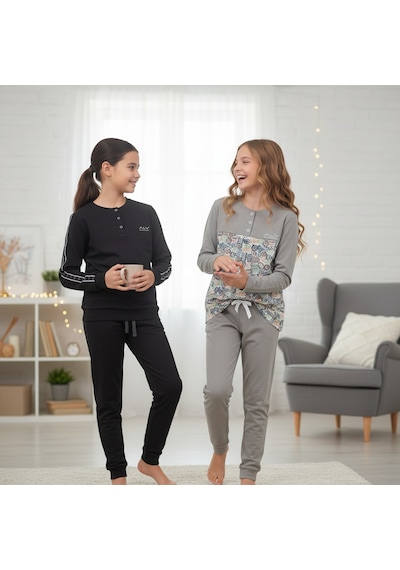 Bonbon Genç Kadın Pamuklu 2 Adet 2'li Pijama Takımı Al507 V1, Al501 V1 Bb2453 Çok Renkli