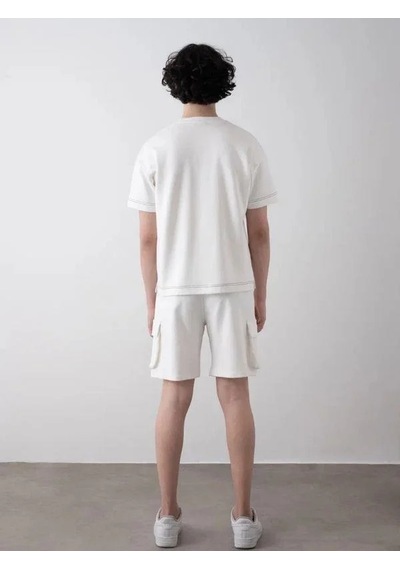 Erkek Teenage Fermuarlı Oversize Şortlu Takım-15543 Beyaz