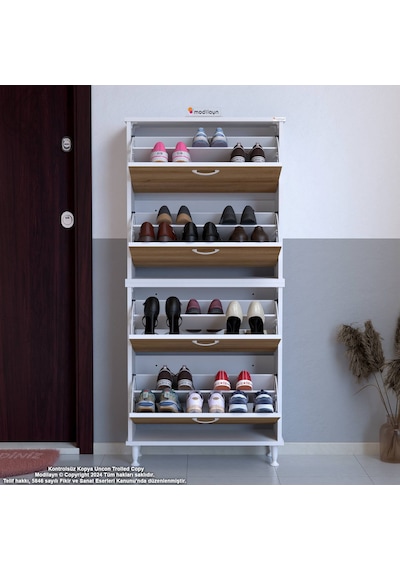 Modilayn Umay' 2 Li Kapı Önü 52 X 160 X 25,5 Cm Lik 4 Düşer Kapak 8 Göz Bölmeli Ayakkabılık Beyaz - Meşe Modilayn Umay' 2 Li Kapı Önü 52 X 160 X 25,5 Cm Lik 4 Düşer Kapak 8 Göz Bölmeli Ayakkabılık Beyaz - Meşe
