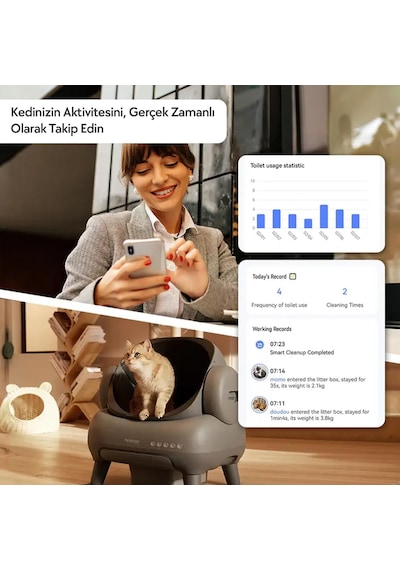Neakasa Üstü Açık Akıllı Kedi Tuvaleti Gri Z-m1 Otomatik Temizleme, Sessiz Ve Hijyenik