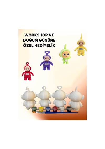 3d Teletubbies Dipsy-po-winky-laa Laa 4 Lü Set Figür Boyama Seti - Kendin Boya Hobi Ve Etkinlik Seti - Akrilik Boya + 8 Fırça