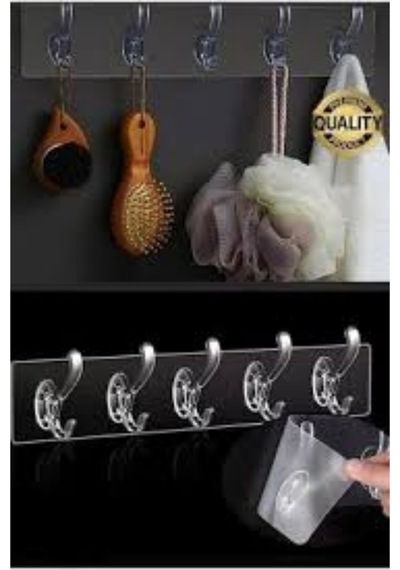 5'li Yapışkanlı Şeffaf Duvar Askısı Banyo Mutfak Düzenleyici Askı Pratik Kanca Askılık Şeffaf