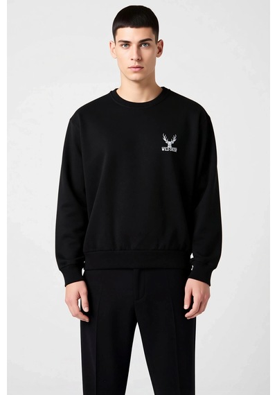 Benerly Erkek Bisiklet Yaka Düşük Kol Uzun Kol Sweatshirt Fonksiyonel Day siyah