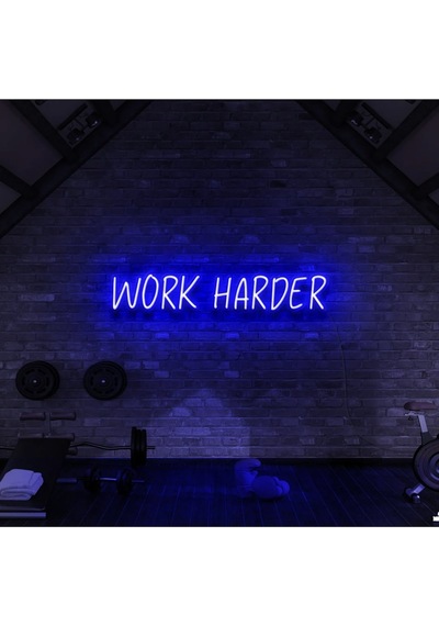 Work Harder Yazılı Neon Tabela Mavi