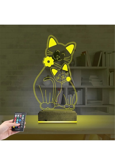 Luvivia Sevimli Kedi 3d Lamba - Masa Gece Lambası Şeffaf