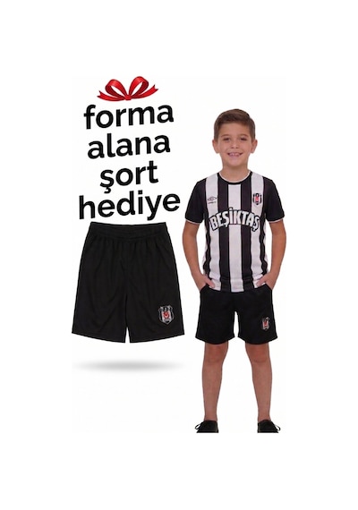 Beşiktaş Lisanslı Nostaji Çocuk Forma Siyah-beyaz