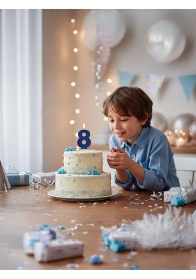 Lacivert Simli Pasta Mumu Doğum Günü Mum 8 Yaş