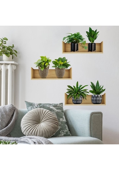 Raflı Bitki Tasarımlı Yapışkanlı Sticker 20 30 Cm 3lü Set Çok Renkli 42618467