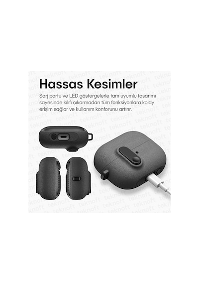 Samsung Galaxy Buds 3 Pro, Buds 3 Ve Buds 3 Fe İle Uyumlu Mandallı Kapak Kilit Sistemli Kumlanmış Mat Dokulu Darbelere Dayanıklı Hibrit Kılıf Gri, Galaxy Buds 3 Pro/3/3 Fe