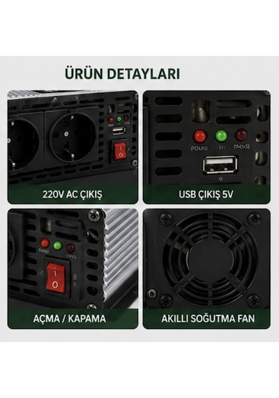 Rtrmax Rtm564 12v 2000w / 4000w Power Inverter Çevirici Usb Çıkışlı