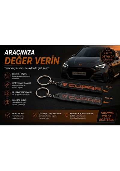 Cupra Anahtarlık Sade , Cupra Araç Anahtarlık - Cupra Çift Yönlü Araba Anahtarlığı