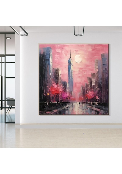 Şehir Soyut El Yapımı Yağlı Boya Tablo 76x76cm