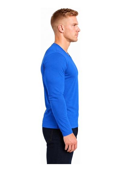 Axxel Erkek Pamuklu Likralı Süprem Uzun Kollu T-shirt-d236 Mavi