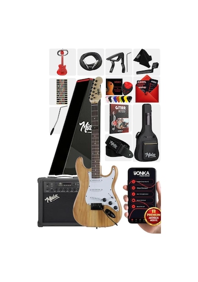 Midex Rph-320wd-25amp Ahşap Renk Strat Kasa Sss 25w Amfili Elektro Gitar Seti