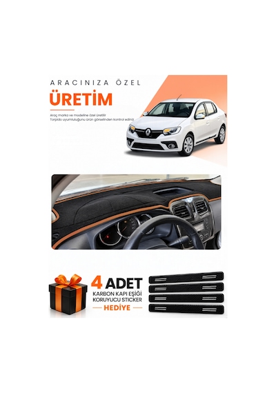 Renault Symbol Kısa Tip 1 2013-2021 Uyumlu Torpido Koruma Örtüsü Oto Kılıfı - Siyah Kahverengi