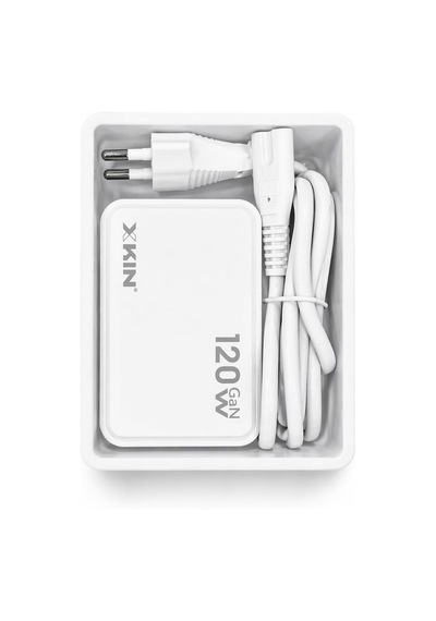 120w Gan Çok Portlu Şarj Cihazı, 6 Port, 2x Usb-a 3a + 3x Usb-c 20w + 1x Usb-c 30w, Beyaz Beyaz