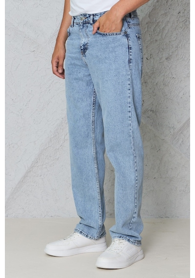 Blayn Jeans Erkek Antrasit Baggy Kot Pantolon - Geniş Kalıp Günlük Rahat Denim Jean Toz Mavi