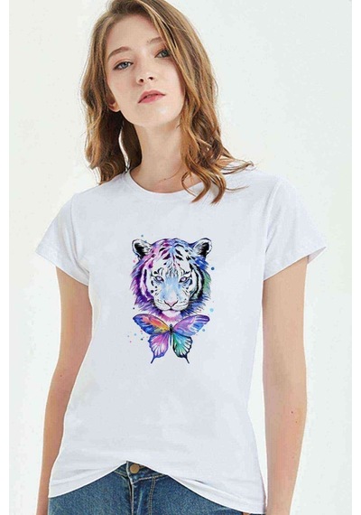 Watercolor Tiger Kadın Beyaz Tshirt (534311815)