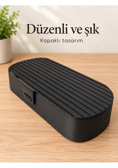 Diş Fırçası Ve Macunu Seyahat Kutusu Kapaklı Bölmeli Organizer Siyah