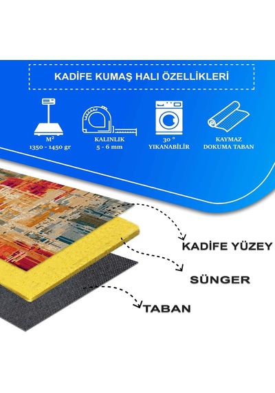 Latte Dizayn Orya Desenli Kadife Pamuk Tabanlı Yıkanabilen Kaydırmaz Antibakteriyel Salon Halısı 120x180 Diğer