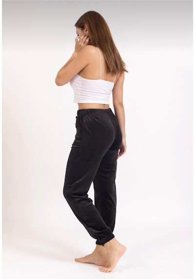 Kadın Soft Cepli Fransız Kadife Tek Alt Pijama SiYAH