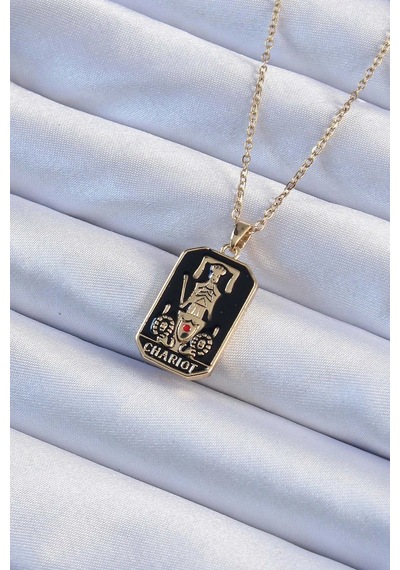 Buğz 316l Çelik Zincir Altın Renk Siyah Mineli Tarot Kolye Diğer