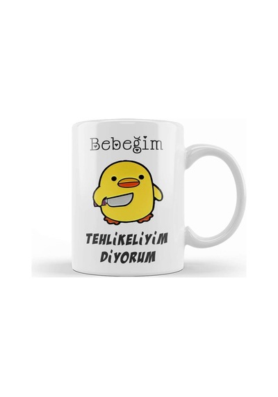 Bebeğim Tehlikeliyim Diyorum Sarı Civciv Komik Kupa Bardak Porselen No15647 Karışık
