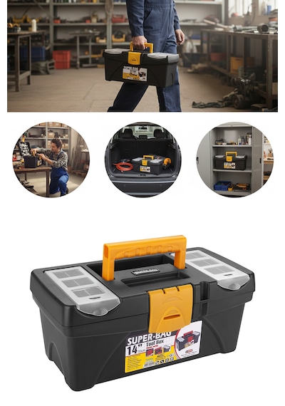 Takım Çantası Alet Kutusu Kapaklı Mini Bölmeli Organizer Dayanıklı Plastik Malzeme 14'' 14 İnç