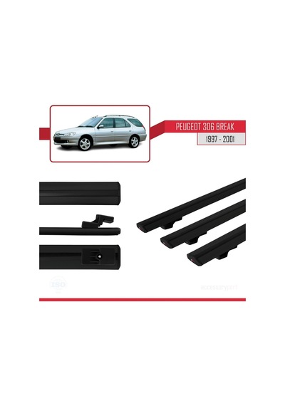 Peugeot 306 Estate 1997-2001 Arası İle Uyumlu Basic Model Ara Atkı Tavan Barı Siyah 3 Adet