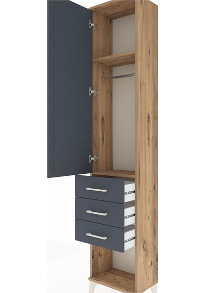 Arges Dolap 2 Raflı 3 Çekmeceli Tek Askılı 44x30x221 Çam-antr... Çam