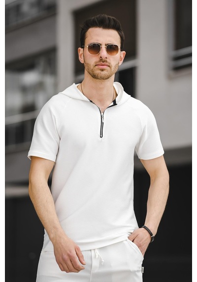 Allard Ottoman Kumaş Slim Fit Fermuarlı Kapüşonlu Erkek Tshirt 001