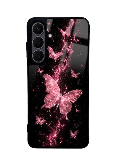 Samsung S25 Fe Pink Galaxy Uyumlu  Butterfly Tasarımlı Glossy Telefon Kılıfı Pembe