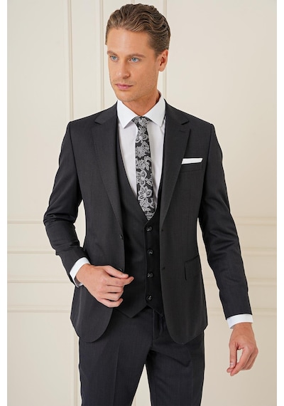Efor Slim Fit Esnek Yelekli Klasik Siyah Takım Elbise Tk 897 Siyah