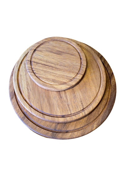 F&s Woodart Tek Parça Masif İroko Ağacı 25 Cm Yuvarlak Oluklu Pizza Sunum Kesme Sunum Tahtası Kahverengi