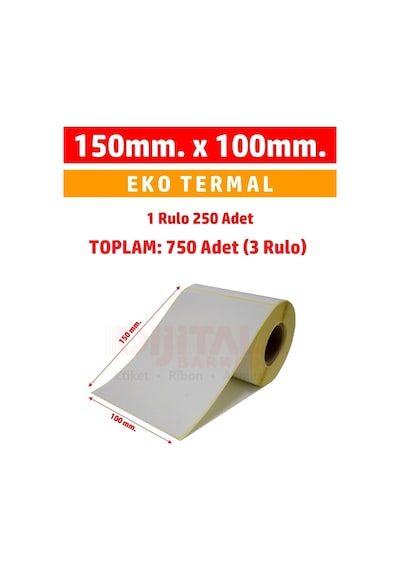 150x100 Termal Etiket Barkod Etiketi / 1 Rulo 750 Adet Toplam: 750 Adet Diğer