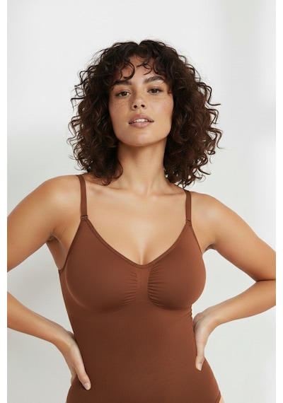 Mistirik Mamey 3 Bölge Etkili Alttan Kancalı Çıtçıtlı Seamless Body Korse Kahve Renk10