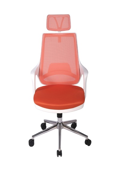 Ofisbazaar Buya Beyaz Fileli Ofis Koltuğu Ergonomik Ve Modern Tasarım Turuncu Turuncu