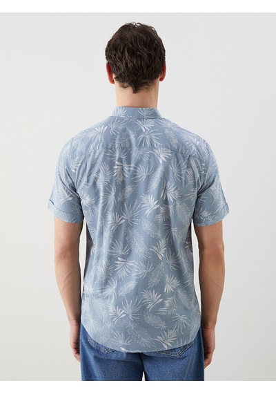 Lcwaıkıkı Classic Mavi Regular Fit Kısa Kollu Desenli Poplin Erkek Gömlek