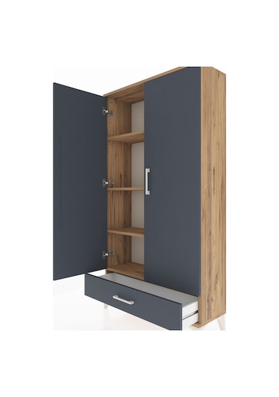 Arges Dolap 4 Raflı Tek Çekmeceli 2 Kapaklı 88x30x163 Çam-antrasit Atlas Çam