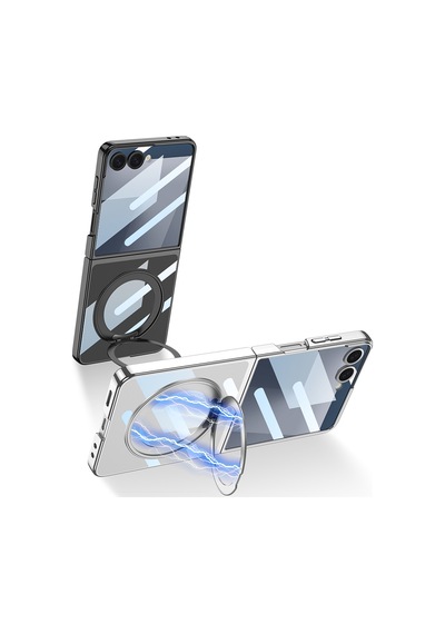 Zore Galaxy Z Flip 7 M-safe Şarj Özellikli Zore Kıpta Kpt-02 Standlı Kapak - Siyah