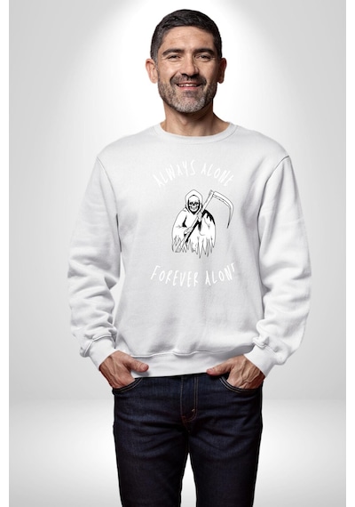 Her Zaman Yalnız Daima Yalnızlık Azrail Unisex Beyaz Sweatshirt Beyaz