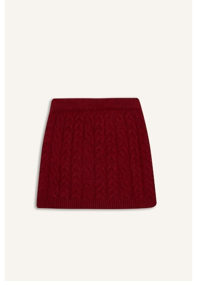 Defacto Yılbaşı Temalı Slim Fit Dar Kesim Mini Triko Kadın Etek D3702AX24CWRD56 Kırmızı