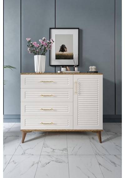Panjurlu 4 Çekmeceli 1 Kapaklı Şifonyer Modern Tasarım, Mdf Kapak,ekru Ceviz Ceviz - Ekru Panjurlu 4 Çekmeceli 1 Kapaklı Şifonyer Modern Tasarım, Mdf Kapak,ekru Ceviz Ceviz - Ekru