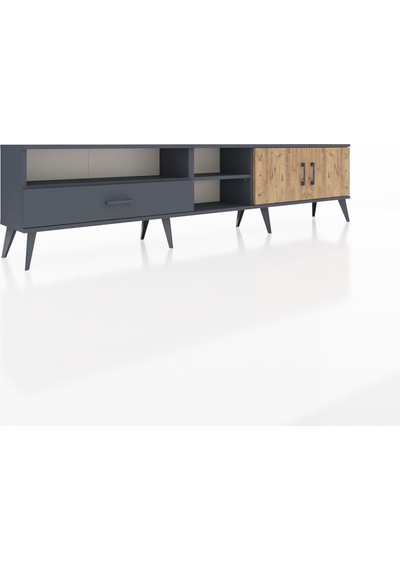 Arges Tv Ünitesi 3 Raflı Tek Çekmeceli 2 Kapaklı 220x30x51 Antrasit-çam/antrasit Atlas Çam/antrasıt - Antrasıt
