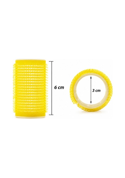 Profesyonel Cırtlı Bigudi 30 Mm 3 Cm 12'li Set - Yapışkanlı Saç Bigudisi Sarı Orta Boy