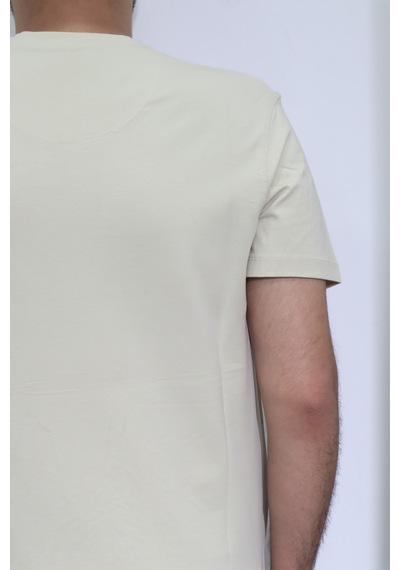 Santa Dmctekstil Erkek Düz Spor Kesim Kalıbı Rahat V Yaka T-shirt Krem