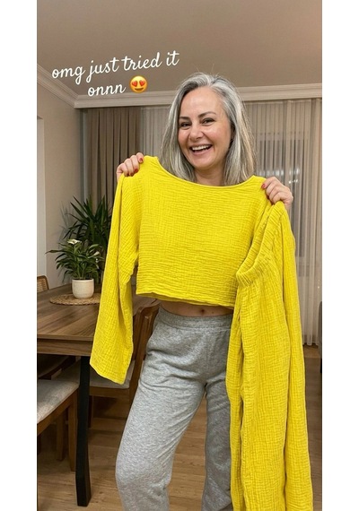 Byemelika Kayık Yaka, İspanyol Kol, Bürümcük, Lucia Crop Bluz Sarı