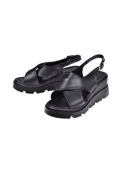Floor Hakiki Deri Kalın Taban Kadın Sandalet Mak-2005 Siyah